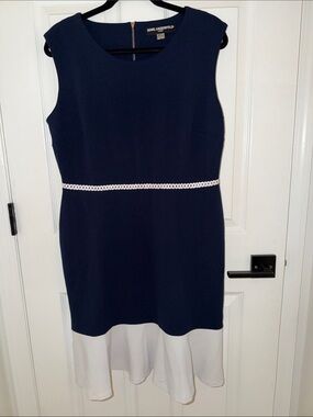 Karl Lagerfeld Navy Dress with White Trim and Hem